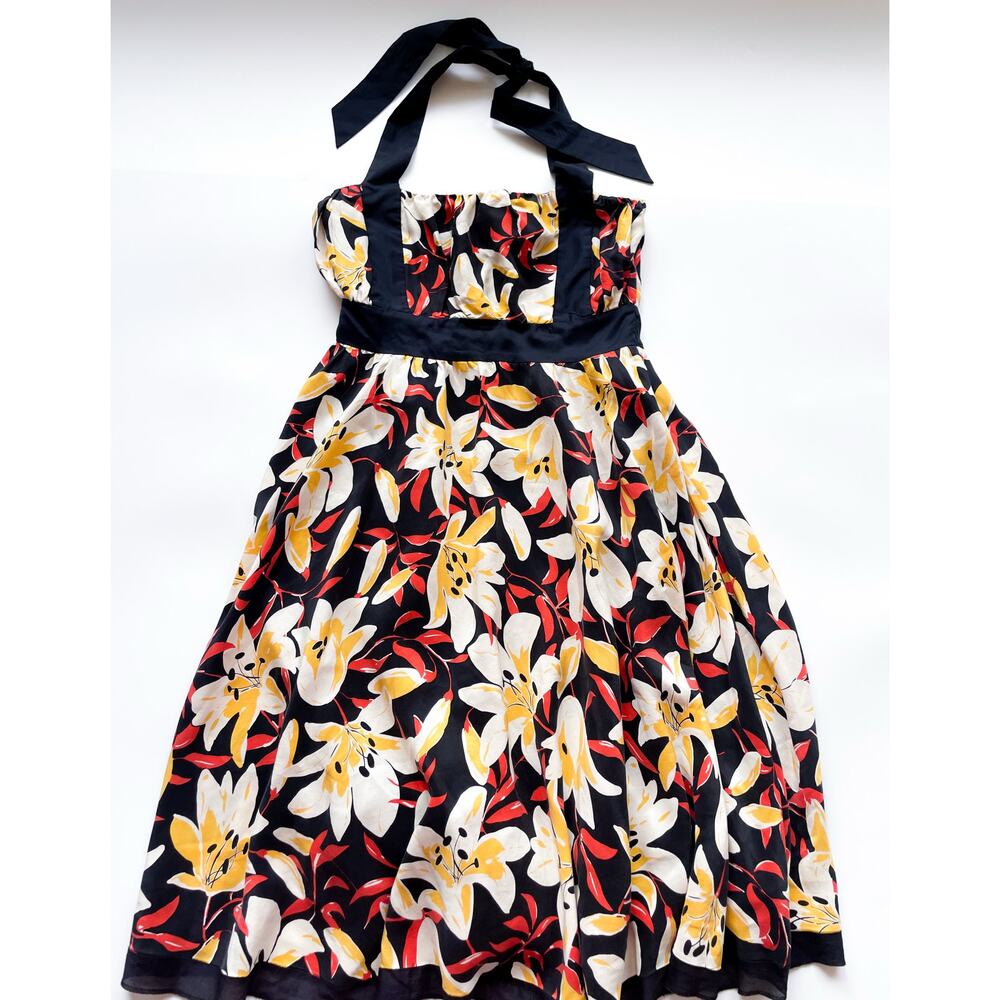 Anthropologie Moulinette Soeurs Mayflower Floral Silk Y2K Halter Dress Size 4